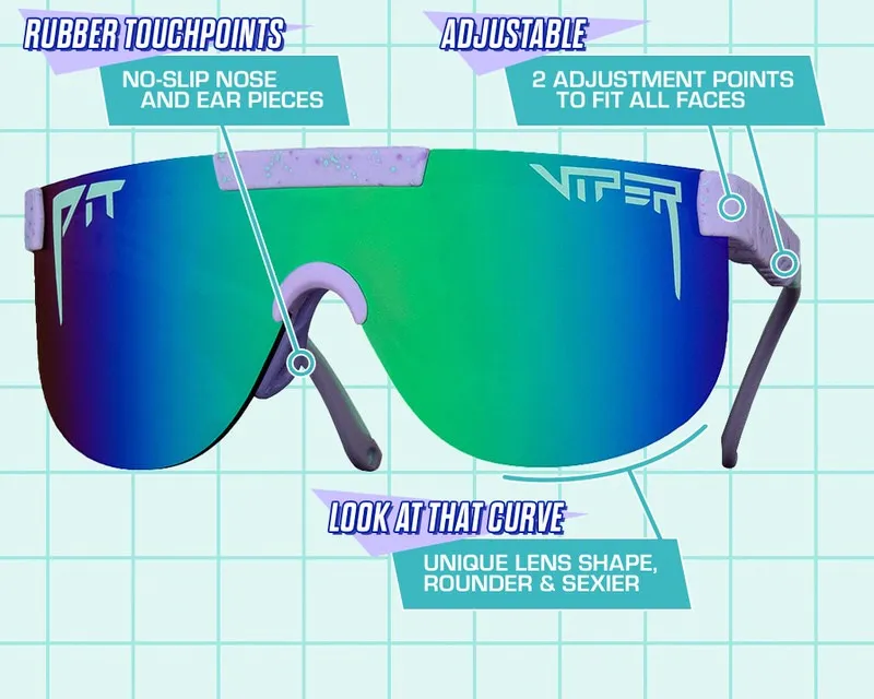 Pit Viper Lunettes de soleil "The Moontower Elliptical" avec verres colorés et marquage des caractéristiques du produit.
