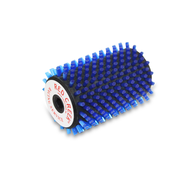 Blaue 100mm Walzenbürste mit 'Red Creek' Aufdruck für Skiwachs, seitliche Bohrung.