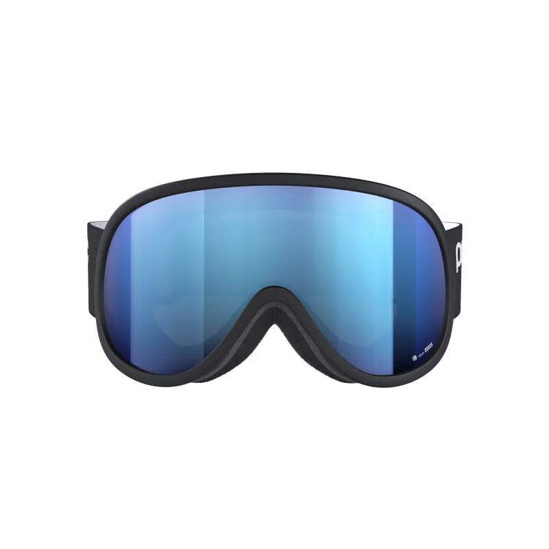 Vista frontale delle maschere da sci POC Retina Mid in Uranium Black con lenti Sunny Blue.