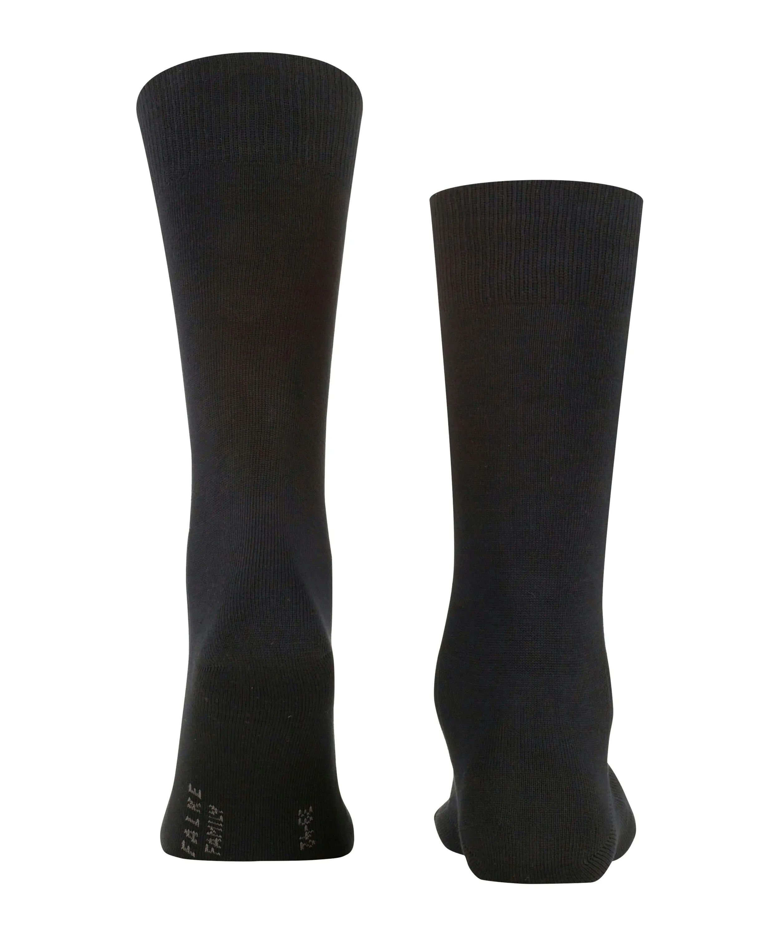 Deux chaussettes noires FALKE Family par derrière, avec indication de la taille et du logo.