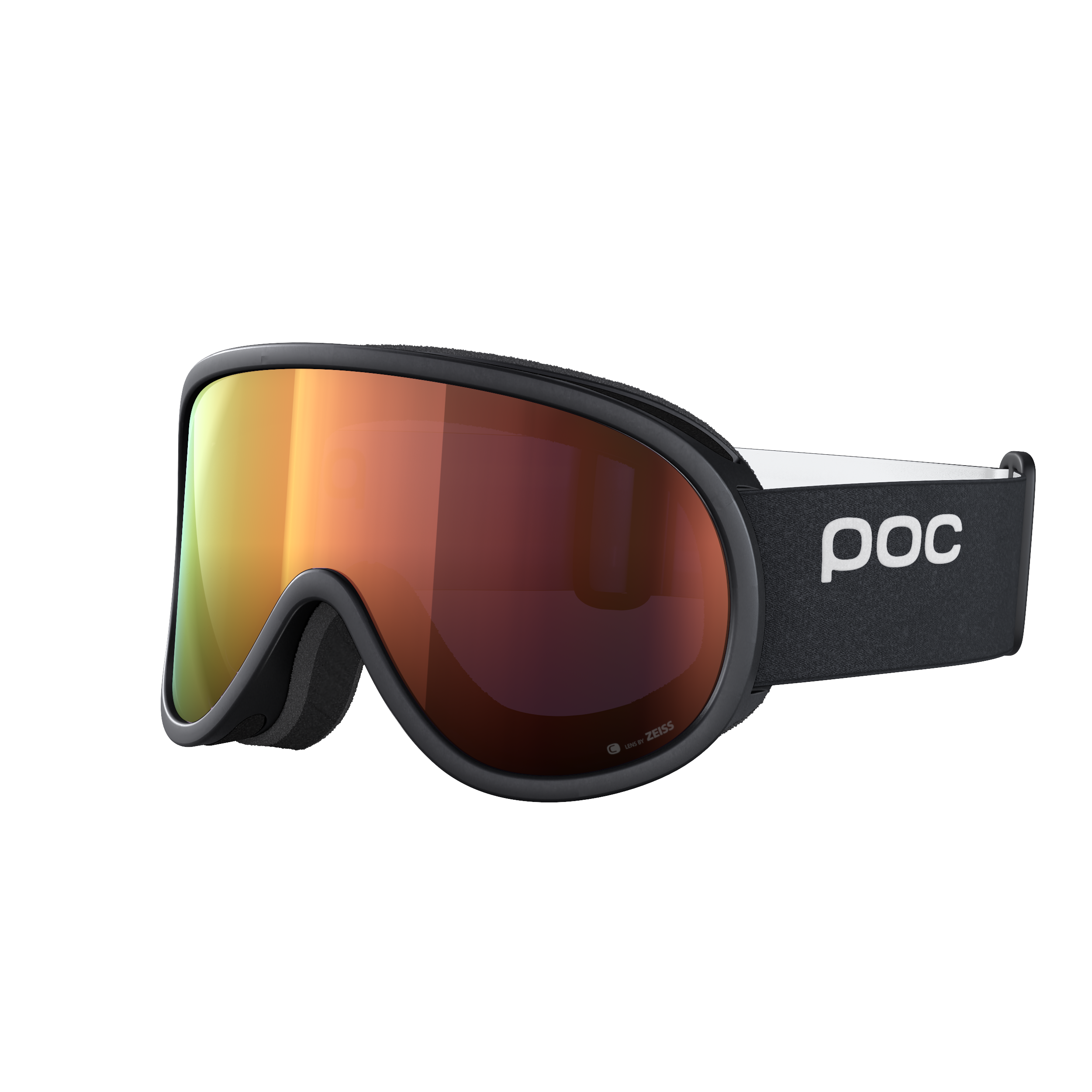 Lunettes de ski POC Retina MID Clarity noires avec lentille orange et logo blanc sur le bandeau.