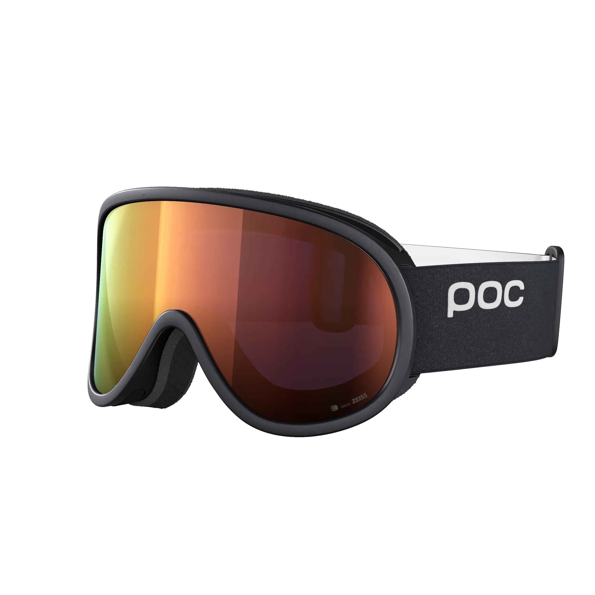 Schwarze POC Retina MID Clarity Skibrille mit orangefarbener Linse und weißem Logo auf dem Band.