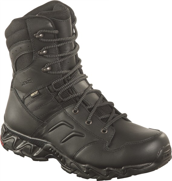 Schwarzer Meindl Black Cobra GTX Lederstiefel mit Gore-Tex Futter und Schnürung, seitliche Polsterung, griffige Gummisohle.