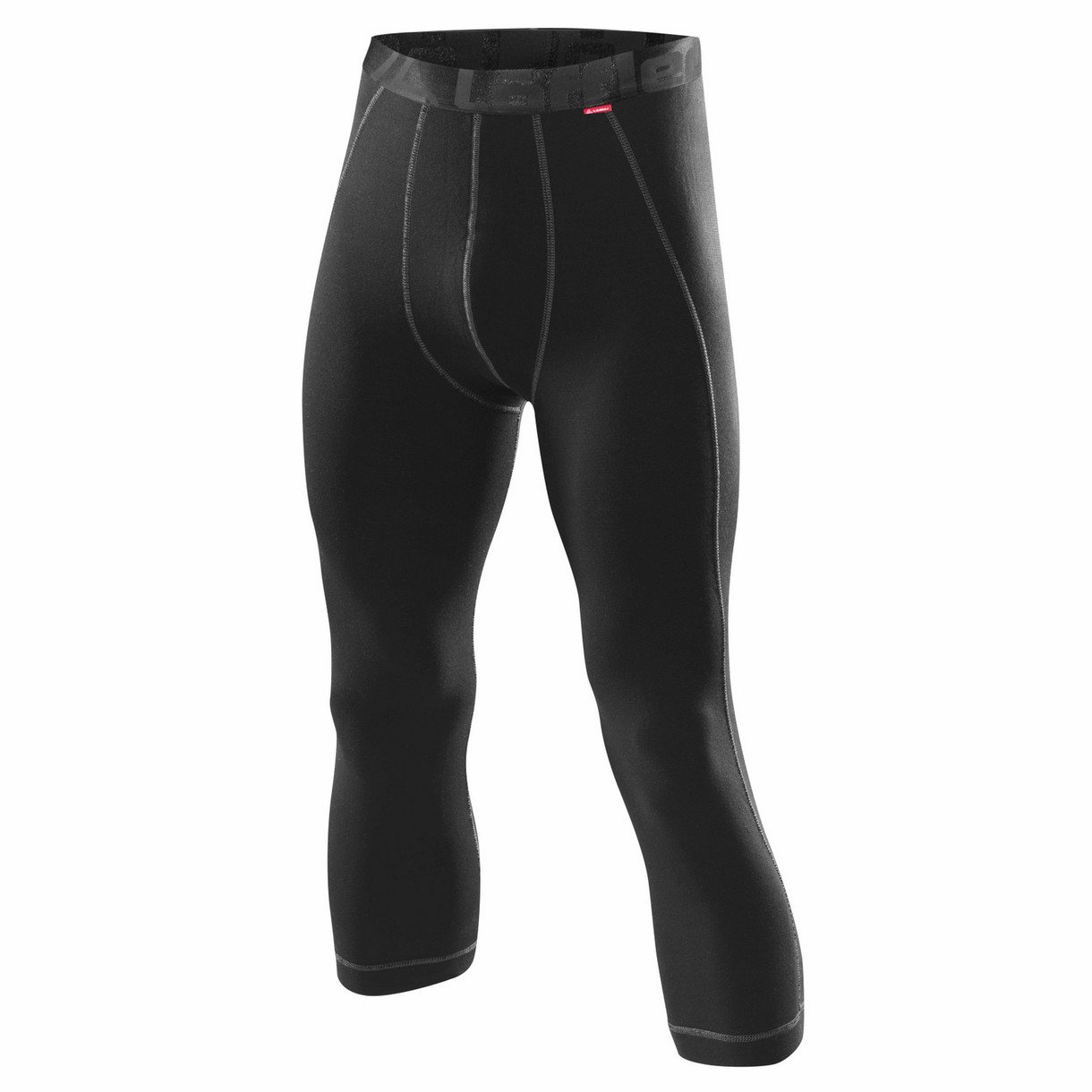 Schwarze 3/4 Unterhose, Transtex Warm, für Herren, knielang, mit Gummibund und grauen Nähten.