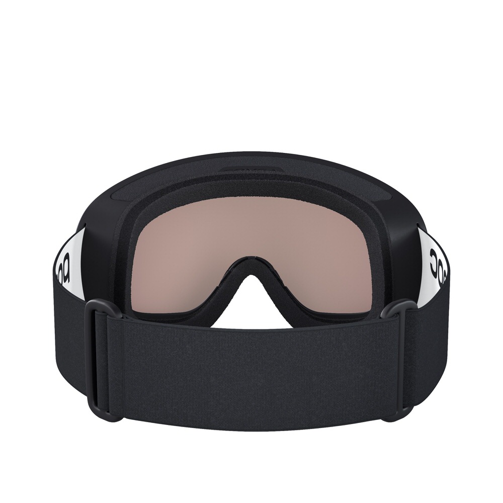 Schwarze POC Fovea Clarity Photochromic Ski-Brille von hinten, mit breitem, verstellbarem Band.