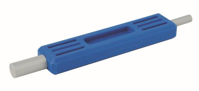 Blauer Rillenstift für Langlauf- und Sprungski mit zwei abgerundeten Aluminiumstäben.