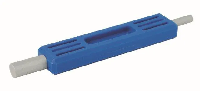 Blue grooved pin for cross-country and jumping skis with two rounded aluminum rods.