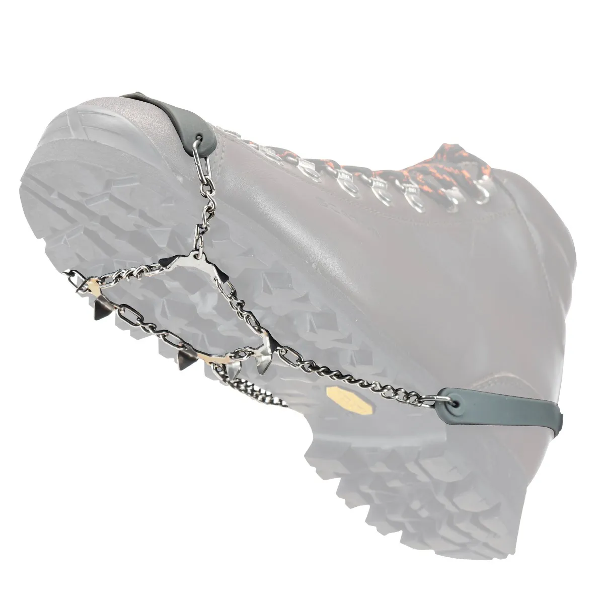 Shoe with mounted Nortec Easy shoe claws with steel tips and Quick Fit fastening system.