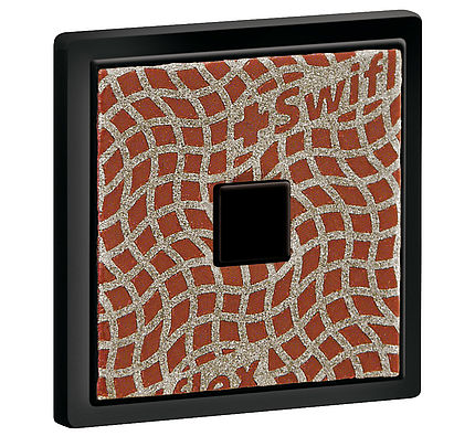 Lima diamantata quadrata Lima diamantata quadrata per smerigliatrici per bordi, marrone, con griglia argentata e centro nero in cornice nera.