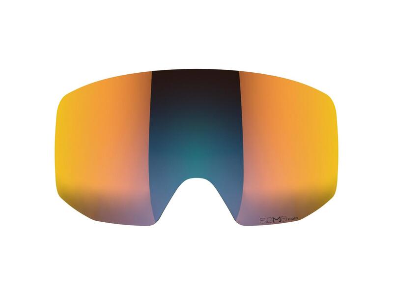 Orangefarbene Driver Prime Sigma Photo Lens für Skihelme, leicht gewölbt.