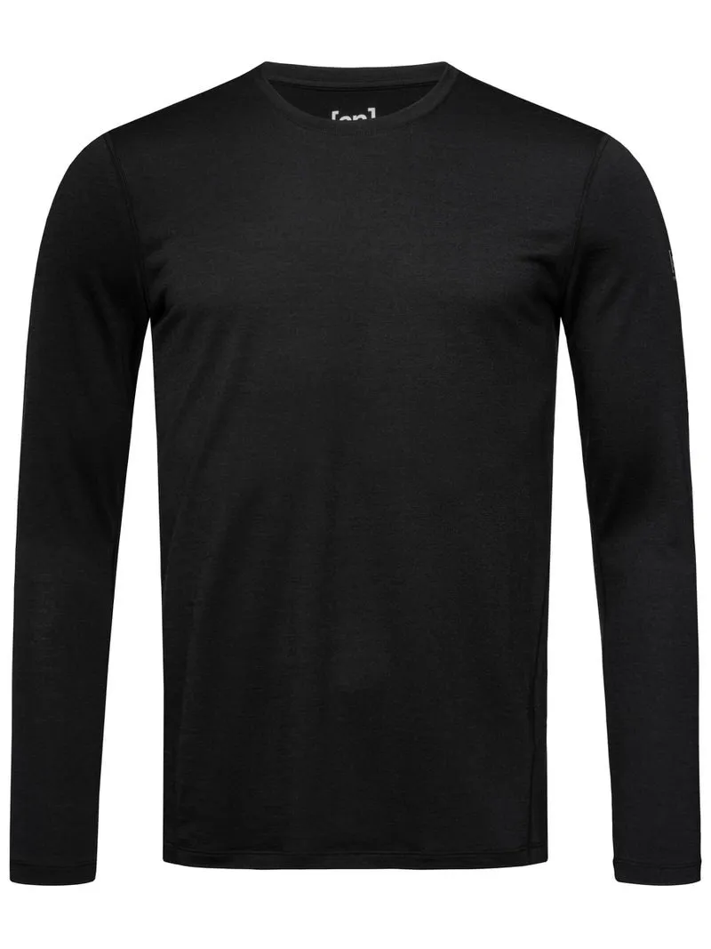Schwarzes Super.Natural M Base LS 175 Longsleeve, von vorne, mit Rundhalsausschnitt und langen Ärmeln.