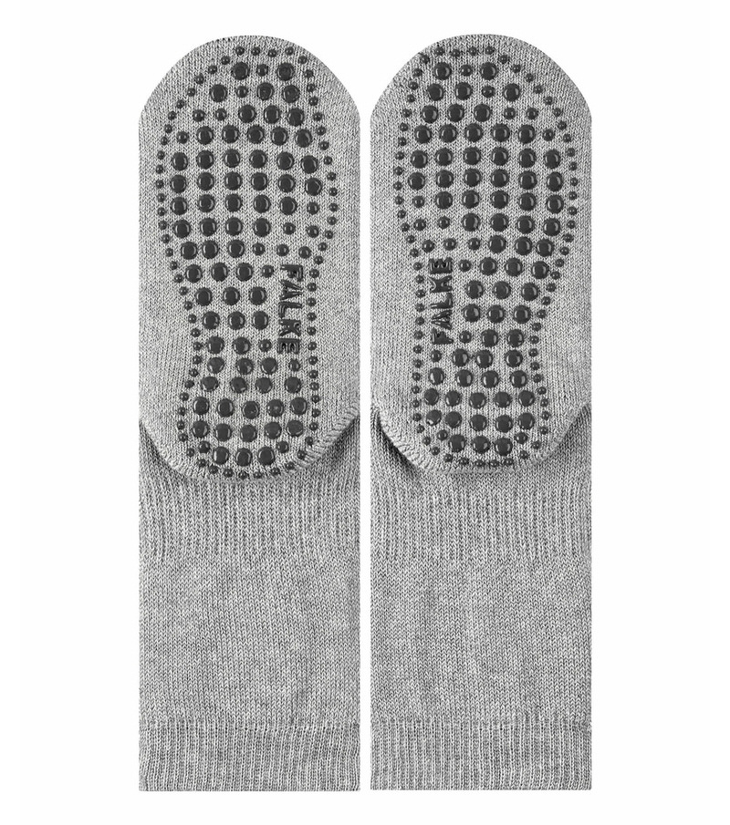 Gray children's socks from Falke with anti-slip studs on the sole of the foot in detail.