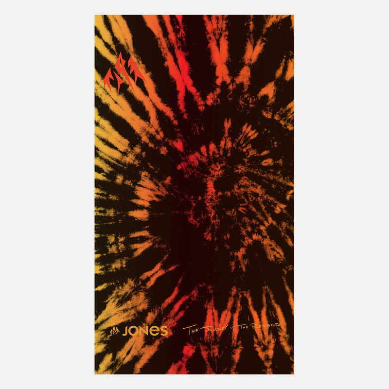 Halstuch, gelb-rot-schwarzes Batikmuster, Markenlogo und Schriftzug.