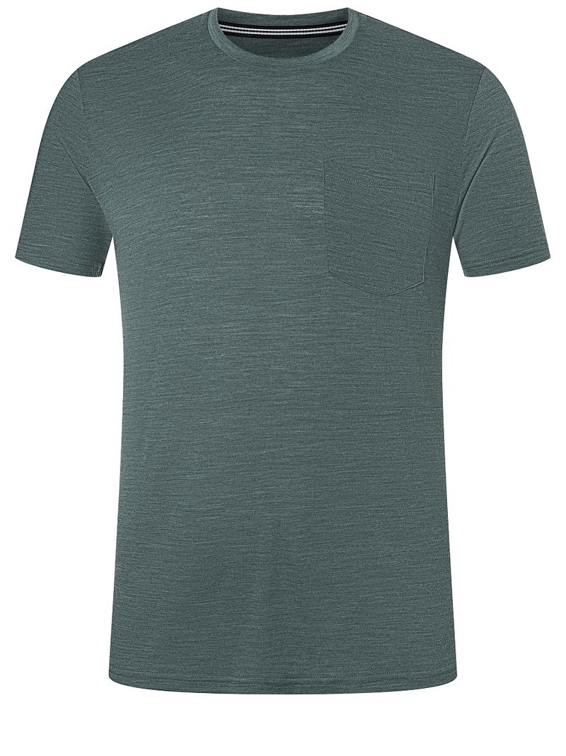 Graues Super.Natural Men City TEE mit Brusttasche, Rundhalsausschnitt und kurzen Ärmeln.