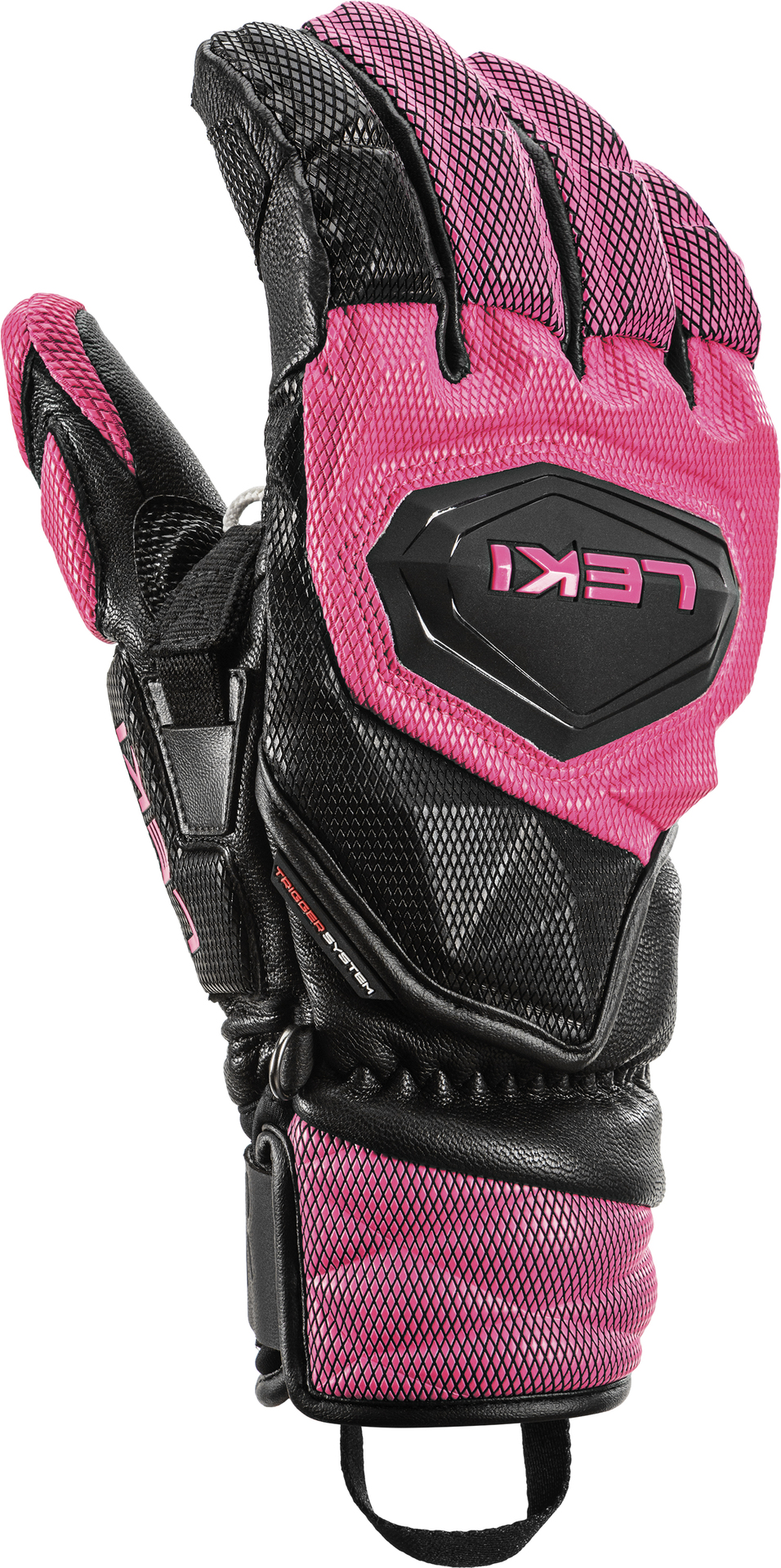 Leki Gant de course Venom SL Gros plan sur un gant de course noir/rose Leki Venom SL 3D.