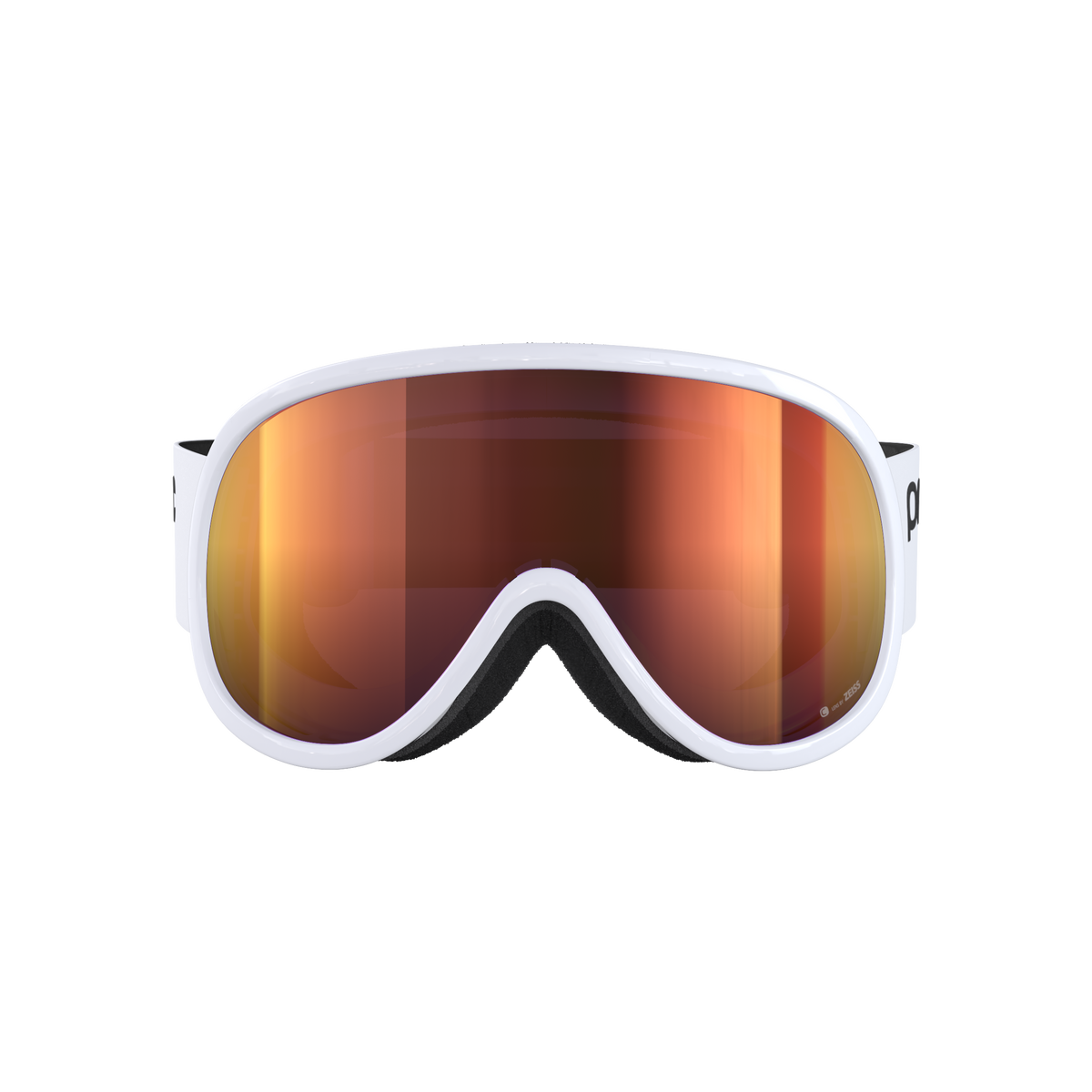 Lunettes de ski POC Retina MID blanches avec lentille Clarity orange à l'avant.