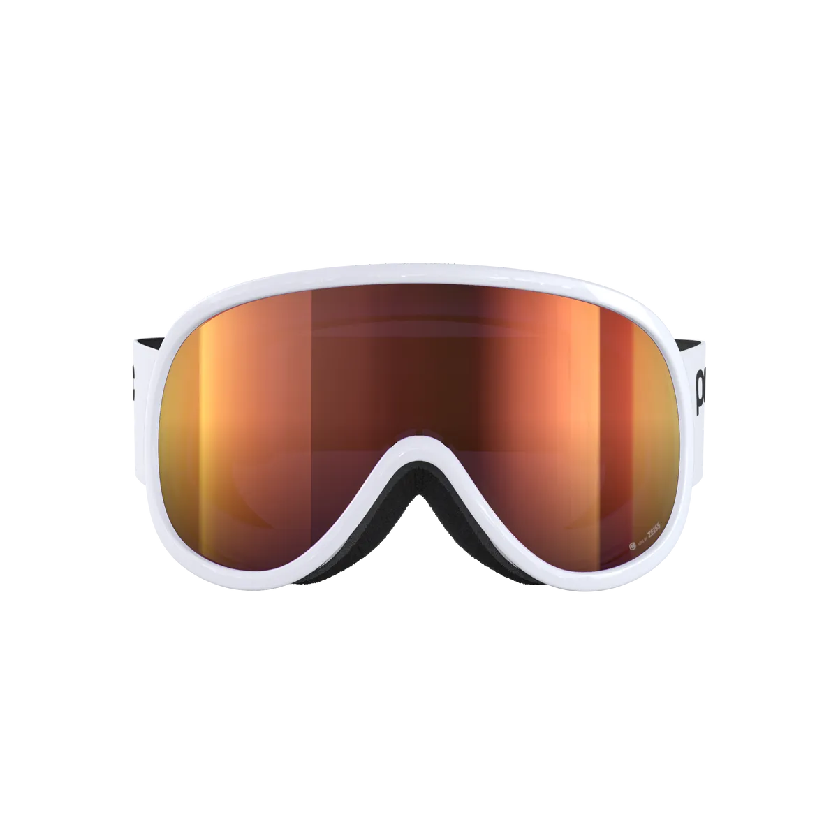 Weiße POC Retina MID Skibrille mit oranger Clarity-Linse von vorn.