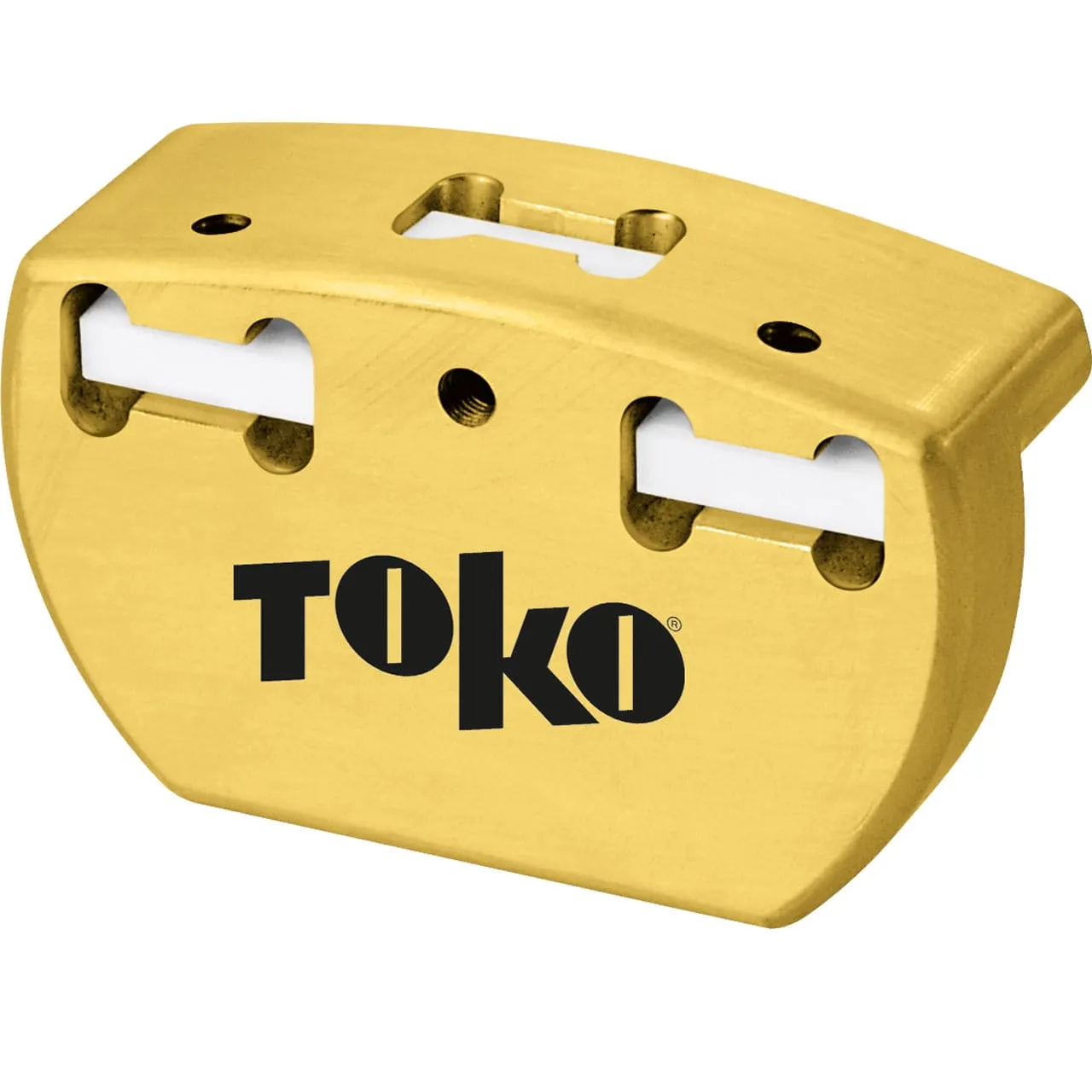 Goldfarbenes, abgerundetes Werkzeug mit weißen Einlagen und schwarzer "Toko"-Aufschrift.