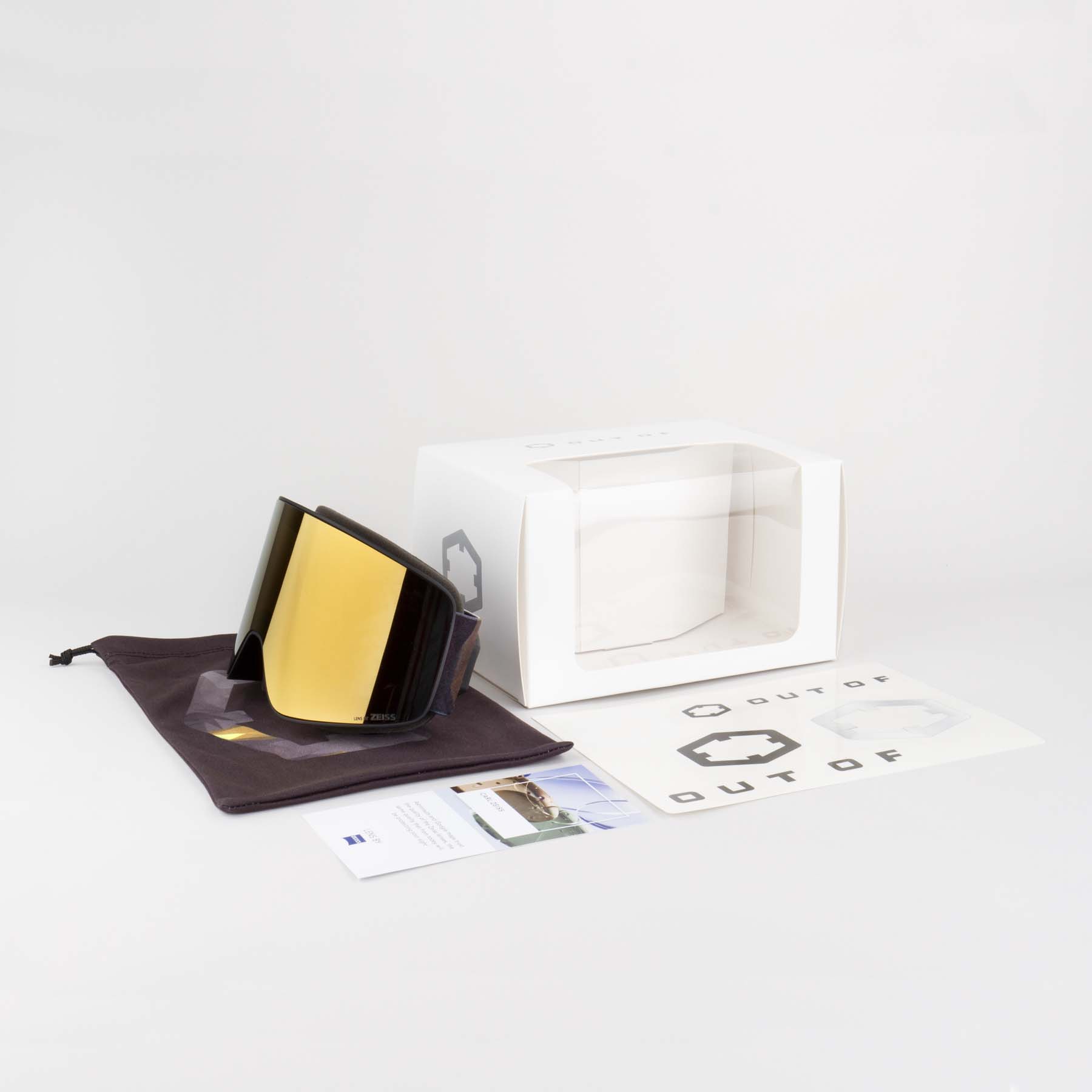 Skibrille Gold24 mit Zeiss-Linse Origami Gold24 Skibrille mit goldener Zeiss-Linse, Beutel und Zubehör.