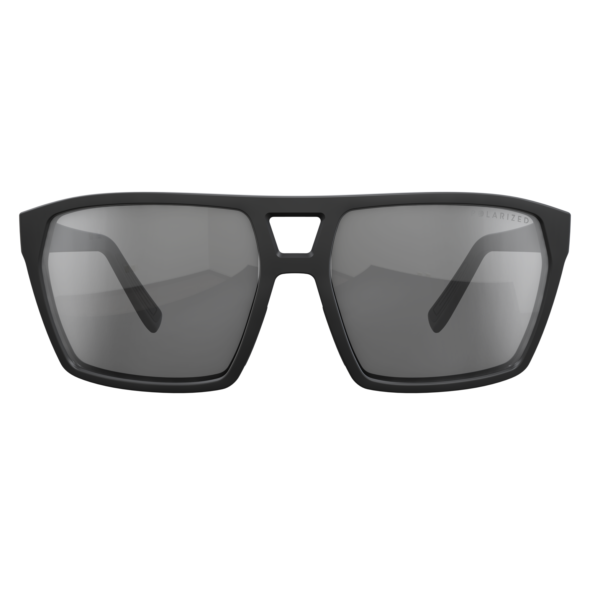 Schwarze Polarisierte SCOTT Tune Brille mit grauen Gläsern, Frontalansicht.