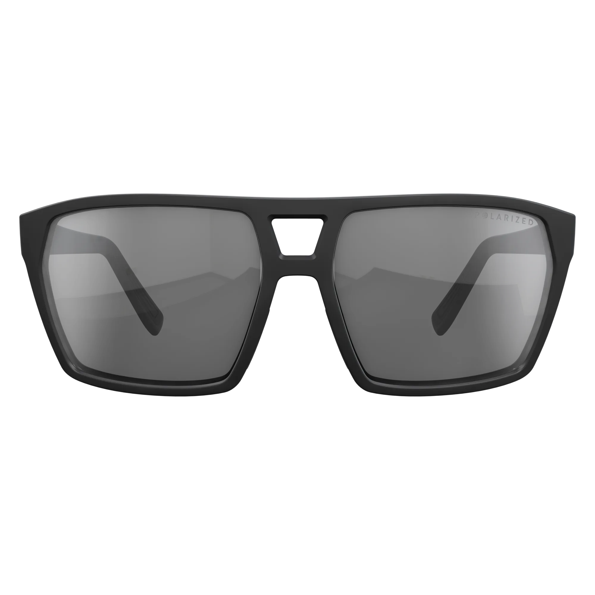 Black polarized SCOTT Tune glasses with grey lenses, front view.