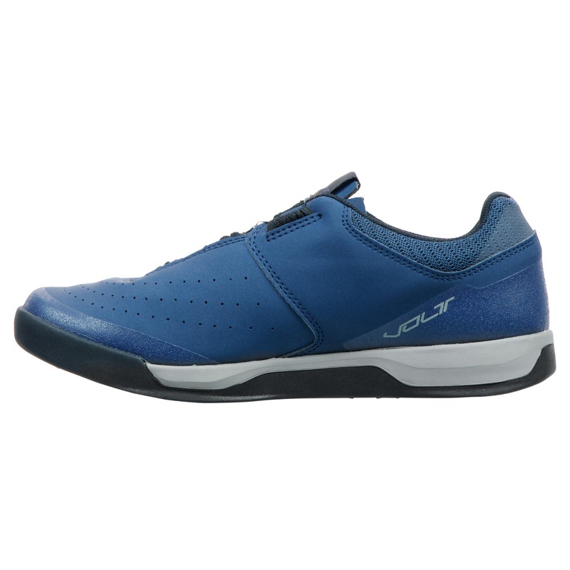 Chaussure bleue Scott Sport Volt, vue de côté. La chaussure a un système BOA Fit et une semelle en Sticki Rubber.