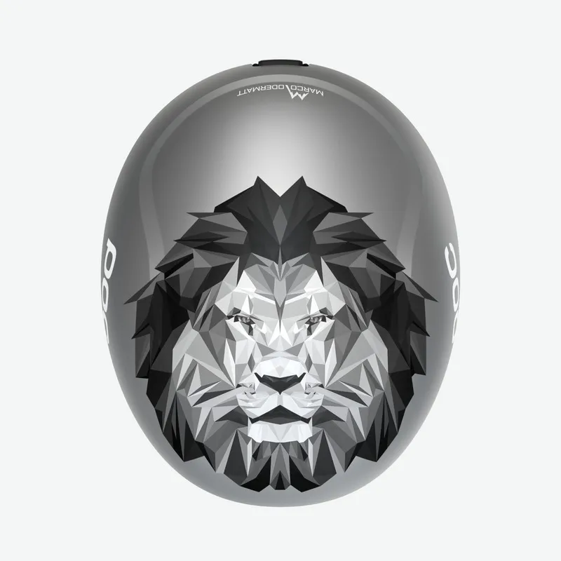 Casco da sci Poc Skull Dura Junior grigio con disegno astratto di testa di leone.