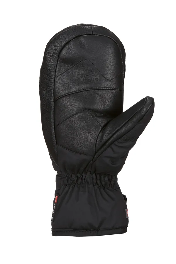 Moufles chauffantes noires Snowlife Lady Super Soft en cuir avec poignets stretch.