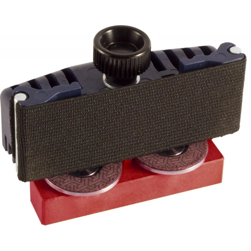 Le kit Tooltonic Roto Finish RF200 Détail : outil de ponçage avec poignée, disques de ponçage et base rouge.