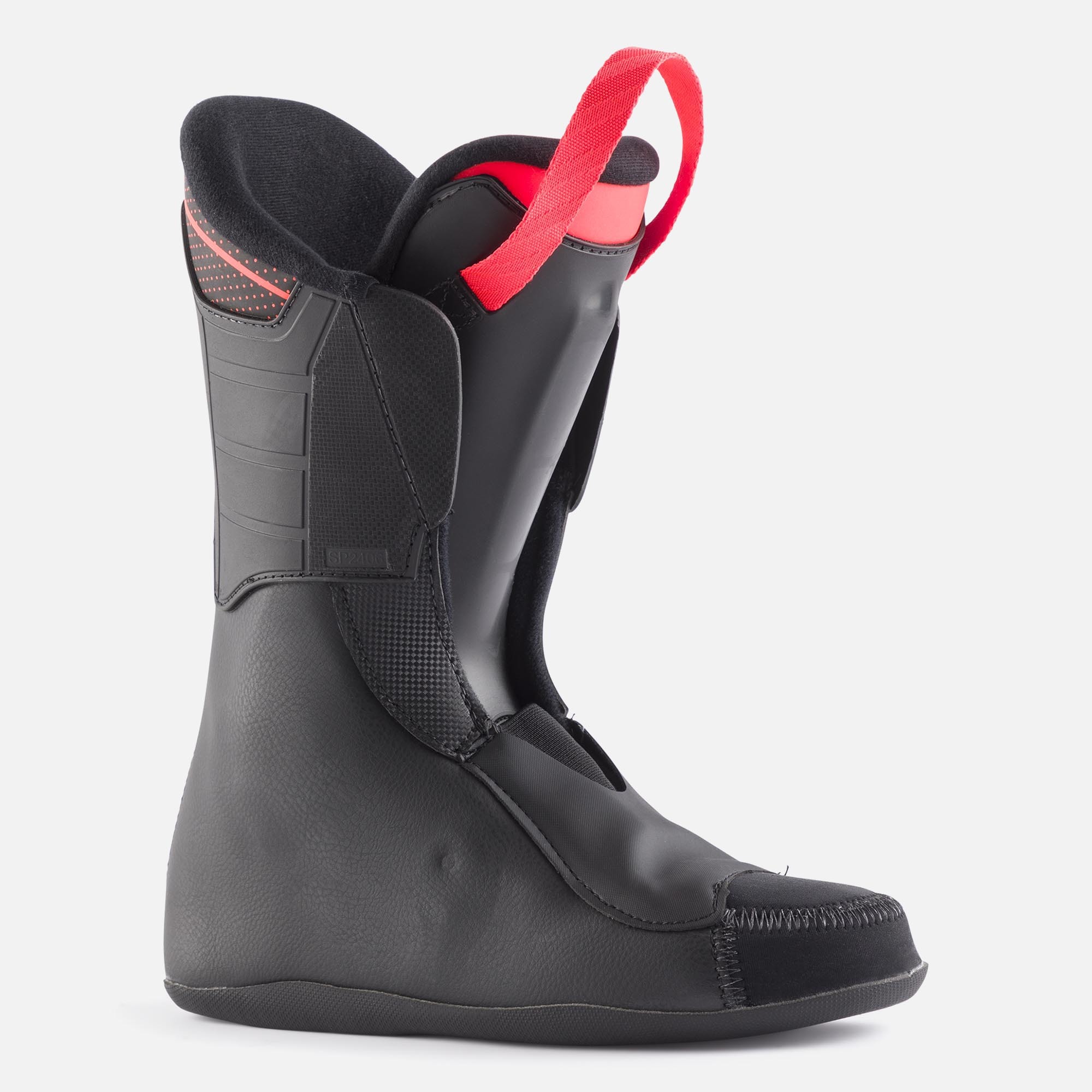 Detailaufnahme vom Innenschuh des Ski-Rennschuhs Hero World Cup 70 SC in Schwarz mit roter Schlaufe.