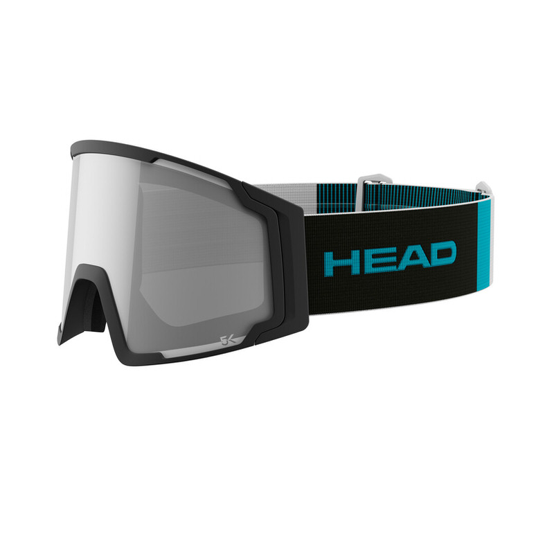 Black ski goggles 5K Black Head Neves Pro 5K Race L ski goggles with gray tinted lens and blue-black headband.