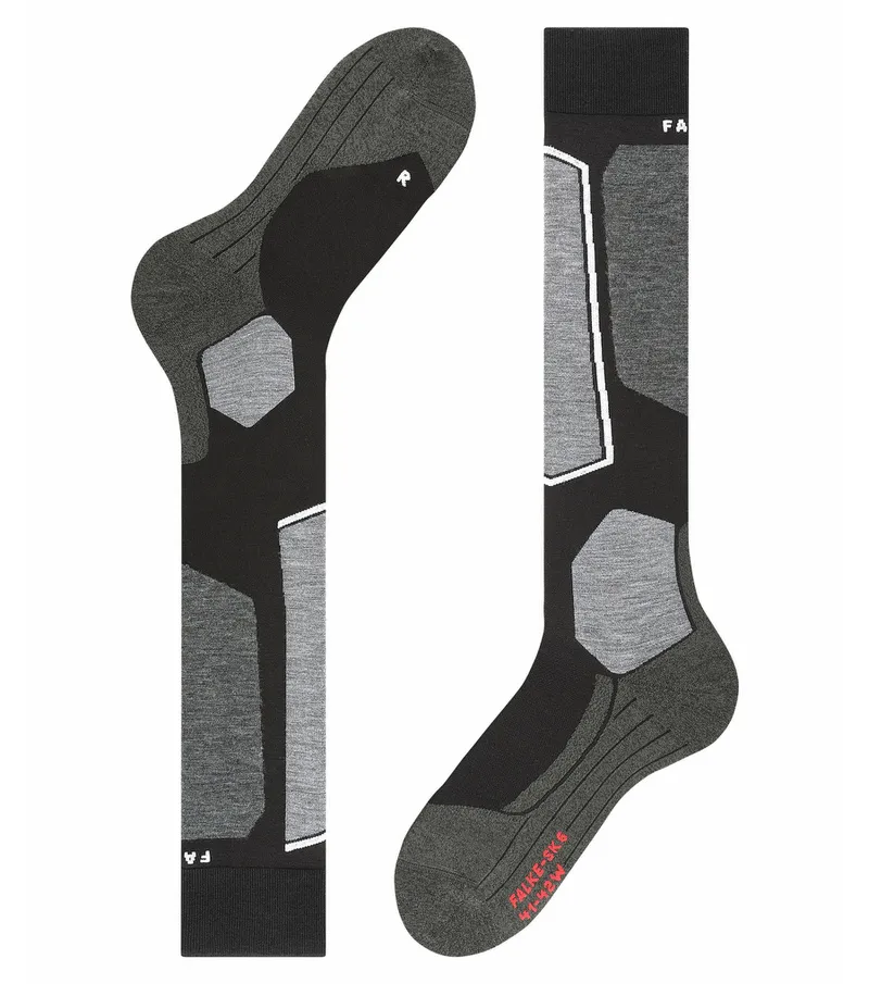Mi-bas noirs et gris Falke SK6 Skiing avec rembourrage et motif gris.