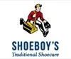 Logo: Boy with yellow shoe shine box and blue lettering "SHOEBOY'S Traditional Shoecare".