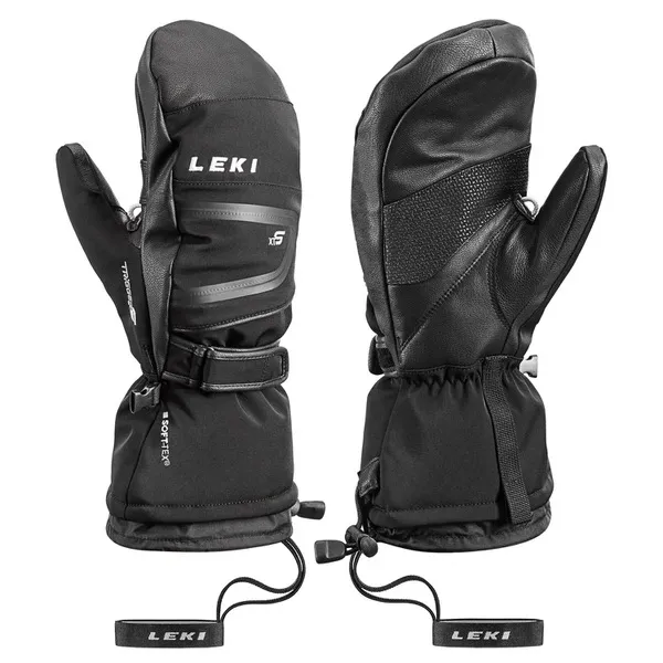 Zwei schwarze Leki Detect XT S Mitt Fäustlinge mit Logo, seitlich ausgerichtet.
