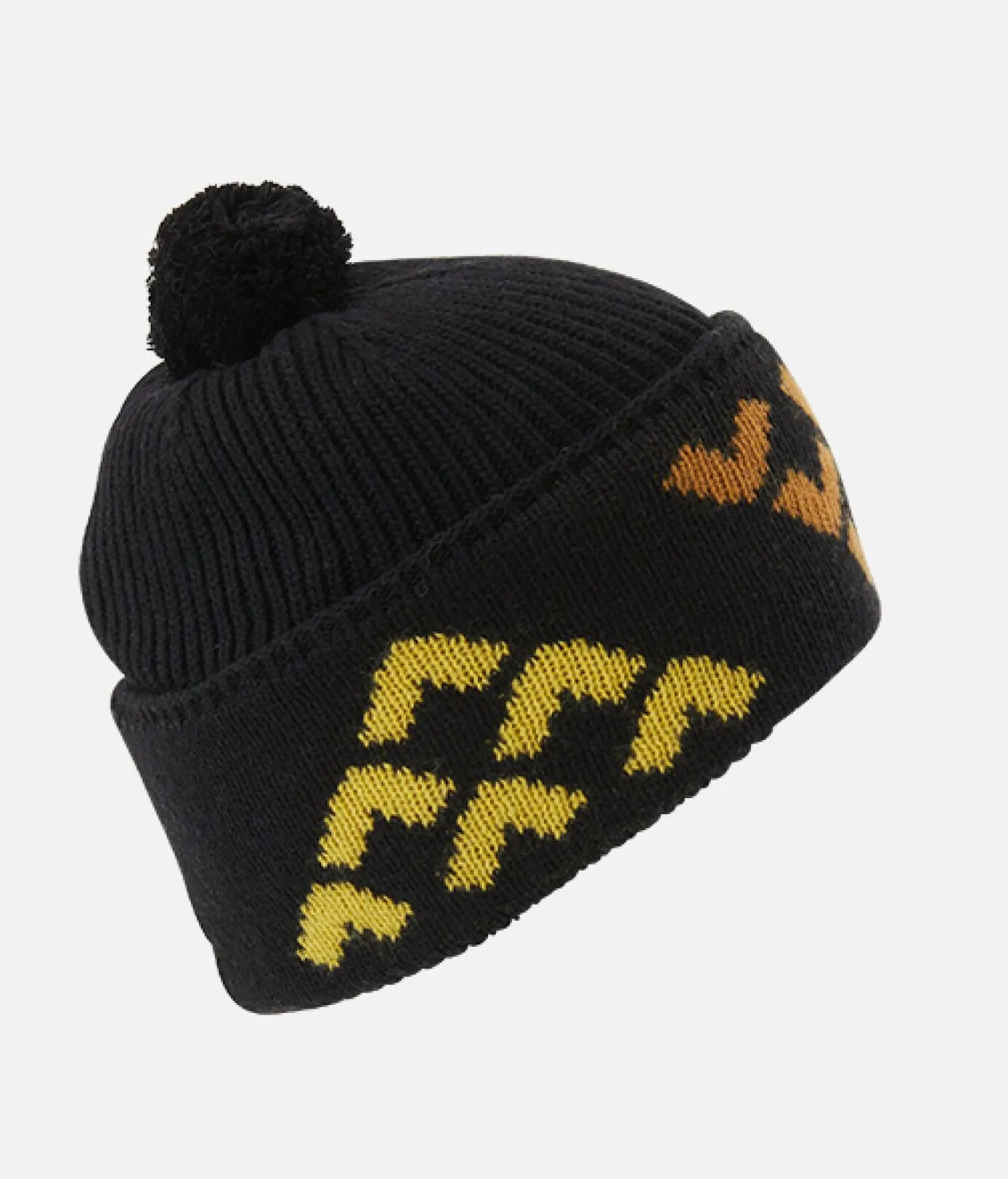 Black Black Crows Sorbus beanie with pompom and chevron graphic on the cuff, coarsely ribbed.