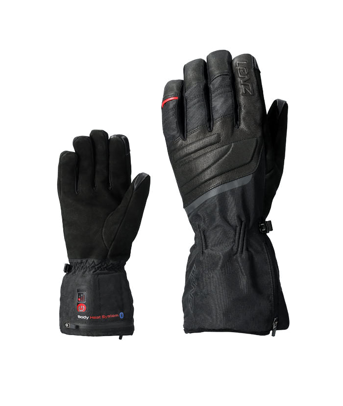 Zwei schwarze Lenz Heat Glove 6.0 Urban Line Uni, einer mit Bedienfeld, isoliert auf weiß.