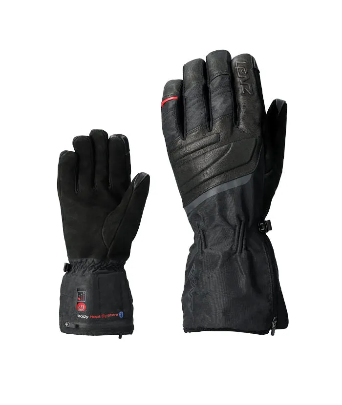 Zwei schwarze Lenz Heat Glove 6.0 Urban Line Uni, einer mit Bedienfeld, isoliert auf weiß.