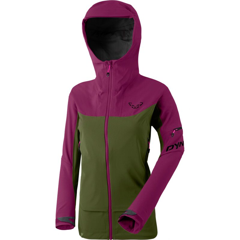 Beet Red Dynafit Veste Beast Hybrid Women, bicolore, avec capuche et fermeture éclair.