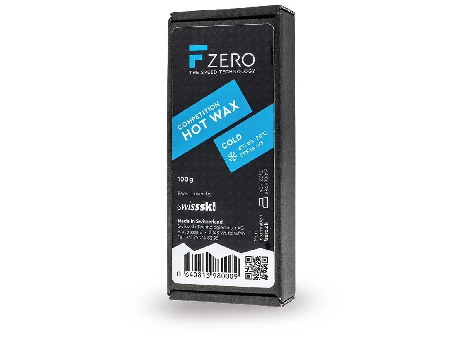 Packaging of the F-Zero Competition Hot Wax Cold for cold snow conditions down to -20°C.
