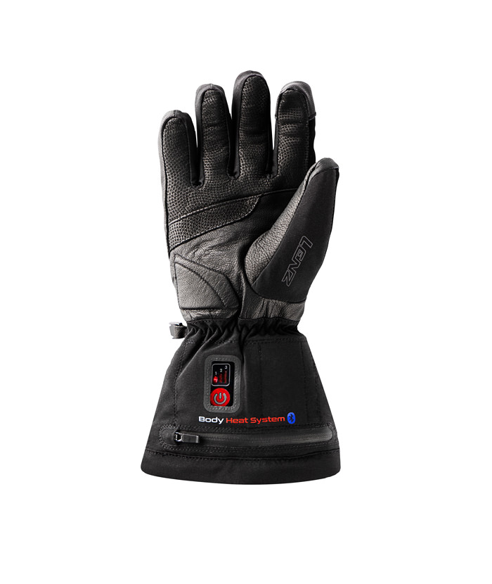 Schwarzer Lenz Heat Glove 6.0 Fingercap Women, von vorne gezeigt, mit sichtbarem Heizsystem-Logo.