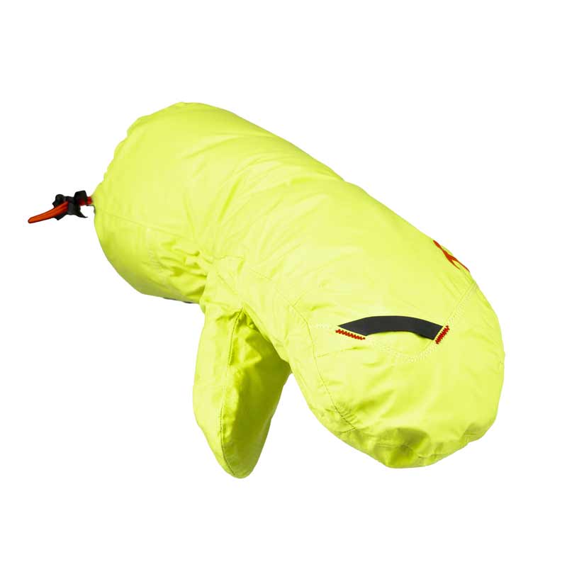 Ein leuchtend gelber, gefütterter Therm-ic Mountain Ultra Warm Fäustling, isoliert auf Weiß.