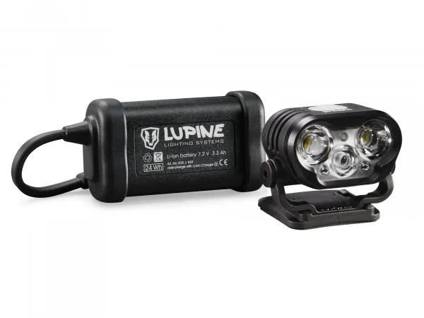 Lampe de casque Blika R4 avec accu, boîtier noir avec trois LED.