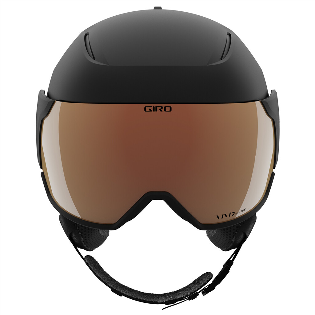 Detailansicht: Matte Black Giro Aria MIPS Skihelm mit Vivid Visier.