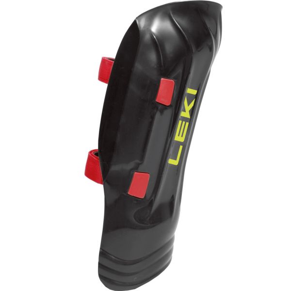 Leki Shin guard kids Black Leki Shin guard Worldcup Pro Kids with red straps and yellow lettering.