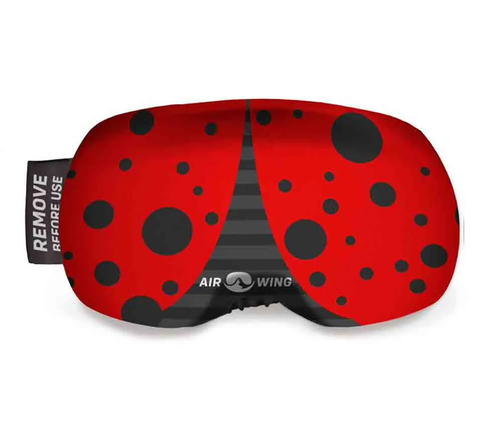 Airwing Bug ski goggle protector in ladybug design, red with black dots.