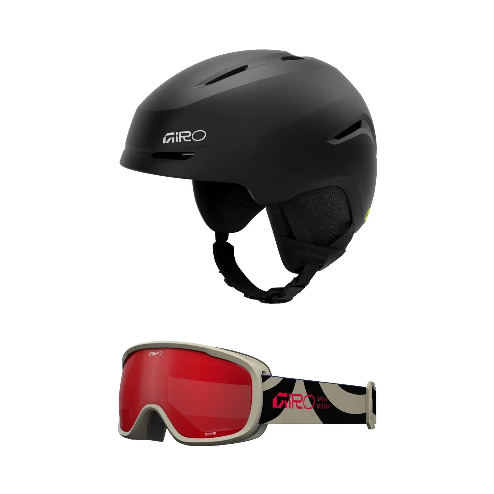 Giro Spur Combo Pack Kinder Skihelm mit Skibrille Matte Black