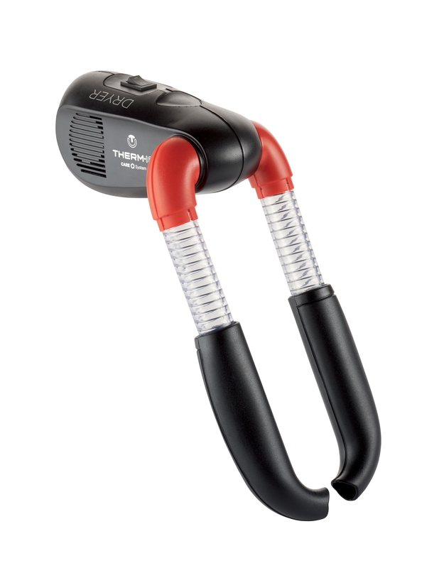 Therm-ic Dryer Schuhtrockner mit zwei schwarzen, gebogenen Armen und rotem Anschlussstück.