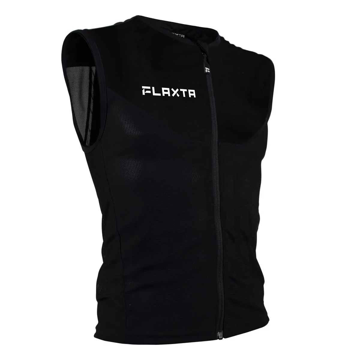 Black, sleeveless back protector vest from the Marker brand FLAXTA with full-length zipper.
