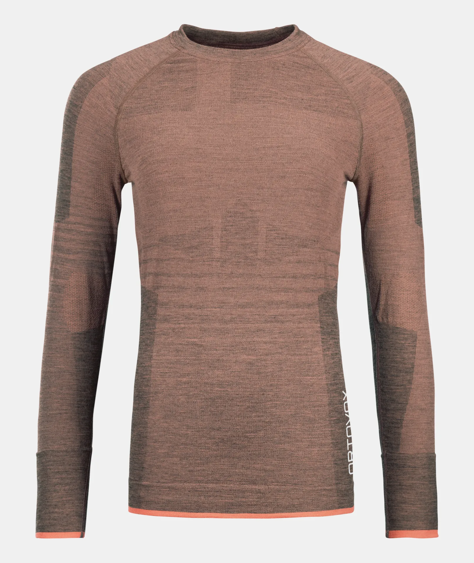 Ortovox 230 COMPETITION Longsleeve W bloom en marron, chiné avec inscription sur le côté. T-shirt fonctionnel respirant, à manches longues.