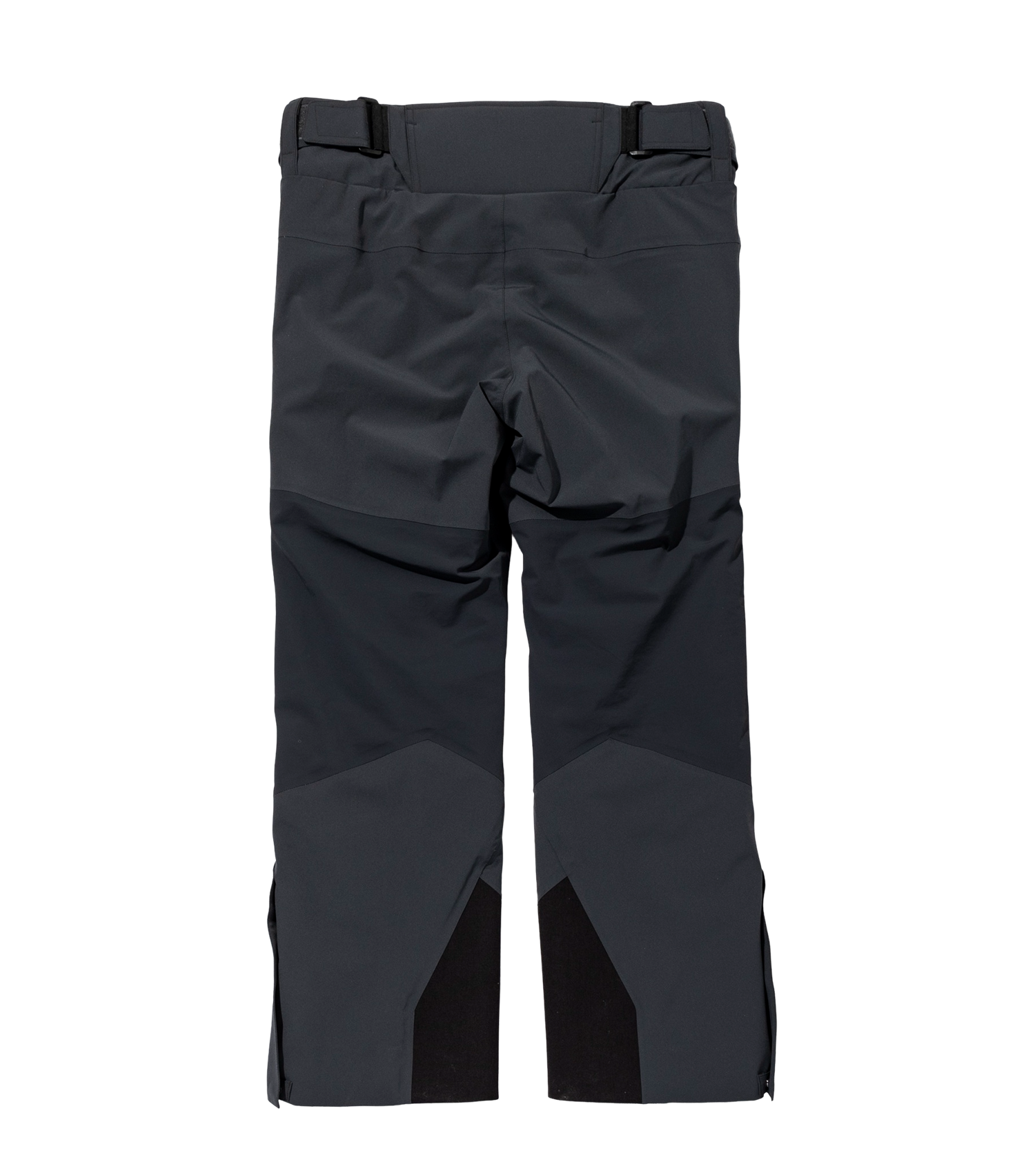 Draufsicht der Twinpeak Pants in Schwarz. Die Hose hat mehrere Stoff-Einsätze.